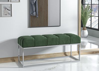 AX LIVING Sitz Bank Acciarolli 2 110 cm - Flaschengrün, Chrom-Metallgestell