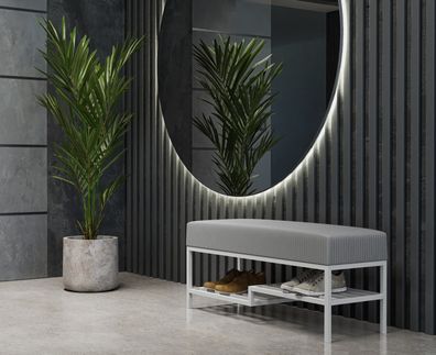 AX LIVING Sitzbank mit Schuhablage Shelie 100 cm - Grau, Weiß-Metallgestell