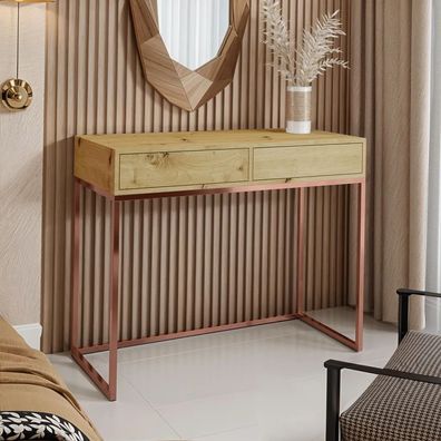 AX LIVING Moderner Schminktisch Lortie 80 Eiche kupferfarbenes Gestell