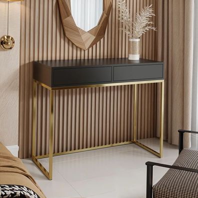 AX LIVING Schminktisch Schwarz Lortie 100 Schubladen goldenes Gestell