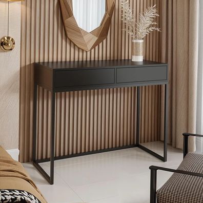 AX LIVING Schminktisch Schwarz Lortie 100 Schubladen schwarzes Gestell