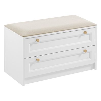 AX LIVING Weiß Sitzbank mit Schubladen Raiane Beige Sitzbank 90 cm