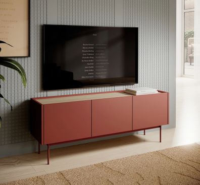 AX LIVING TV Unterschrank Orchis 144cm Breite Modern in Rot Ziegelrot