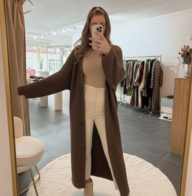 Strickjacke Long Damen Lena Dunkelbraun Onesize XS-XL Frauen Langer Strick Jacke