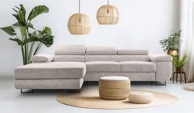 AX LIVING Cord Couch L Form - Arborio L Wohnlandschaft 280 cm Zartweiß