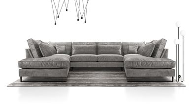 AX LIVING Couch hellgrau Castellio Wohnlandschaft U Form XXL