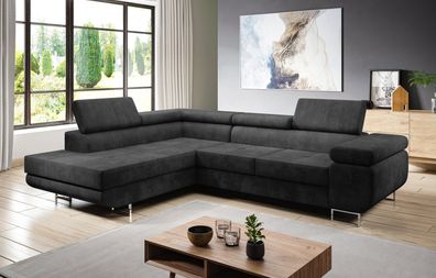 AX LIVING Couch L Form Kanya Grau 275cm mit Bettfunktion & Stauraum L