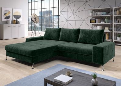 AX LIVING Eckschlafcouch mit Bettkasten Artemia 275 cm Grün Samt
