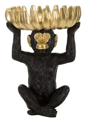 Dekofigur Affe Schimpanse sitzend Tierfigur mit goldener Bananenschale H 31,5 cm