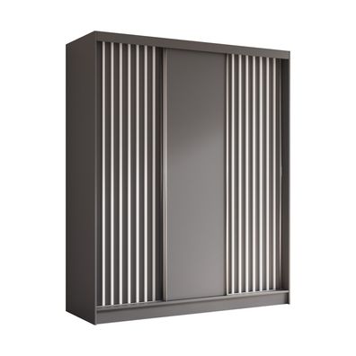 AX Living Cabinio Kleiderschränke 180cm Grau mit Weißen Lamellen