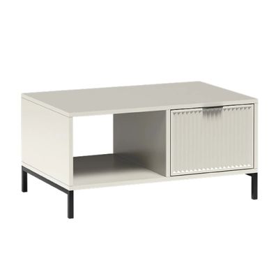 AX LIVING Beige Couchtisch mit Ablage Berlinette 6 kaschmir Rillen