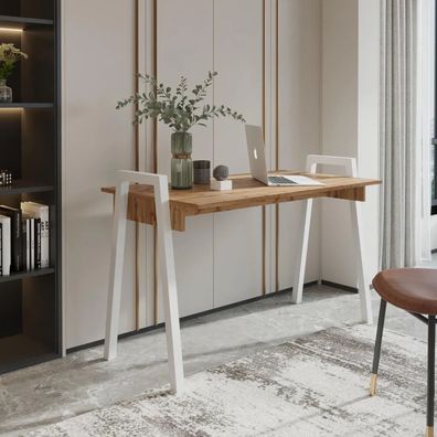 AX LIVING Schreibtisch 120 cm Loffie Eiche Weißes Metallgestell Modern