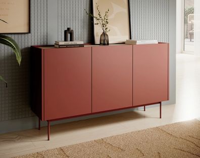 AX LIVING Sideboard Orchis K144 - 144cm Breite Modern Funktional Rot Ziegelrot