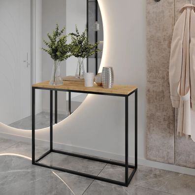 AX LIVING Flur Konsolentisch Lortie 80cm Wotan Eiche schwarzes Gestell