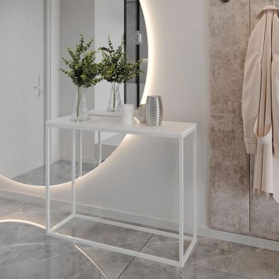 AX LIVING Flur Konsolentisch Lortie 80cm weiß mit weißem Metallgestell