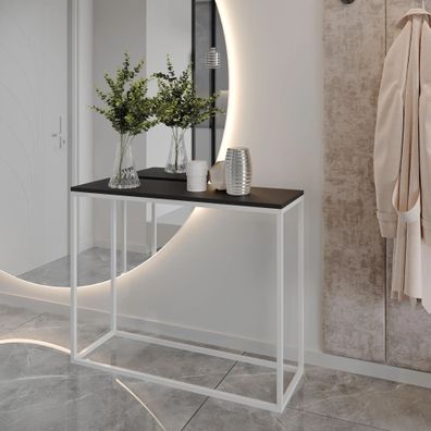 AX LIVING Flur Konsolentisch Lortie 80 cm schwarz weißes Metallgestell