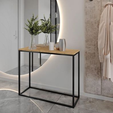 AX LIVING Konsole für Flur Lortie 100 cm Wotan Eiche schwarzes Gestell