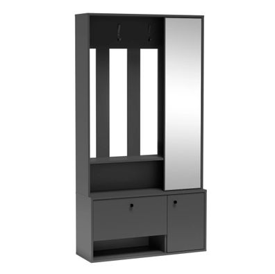 AX LIVING Schuhschrank mit Garderobe Tokessa - 100cm Breite mit Spiegel, Graphit