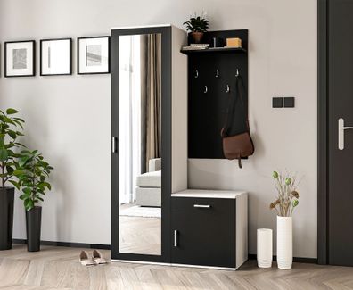 AX Living Garderobe mit Spiegel Magnola - 100 cm Breit, Weiß & Schwarz