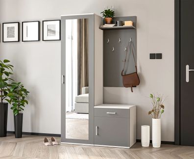 AX Living Garderobe mit Spiegel Magnola - 100 cm Breit, Weiß & Grau