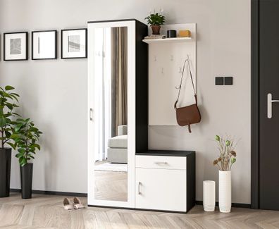 AX Living Garderobe mit Spiegel Magnola - 100 cm Breit, Schwarz & Weiß