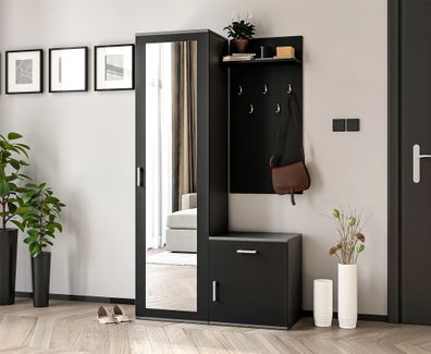 AX Living Garderobe mit Spiegel Magnola - 100 cm Breit, Grau & Schwarz