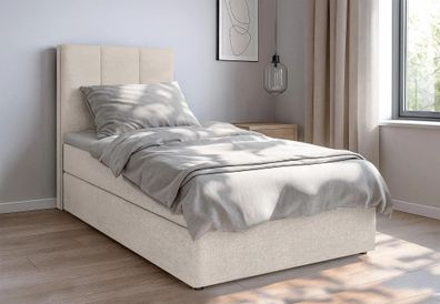 AX LIVING Boxbett Merea beiges Boxspringbett Bettkasten 90x200 cm