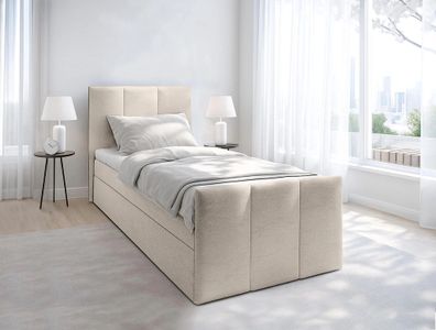 AX LIVING Levente Bett mit Bettkasten 80x200 Beige Boxbett Stauraum
