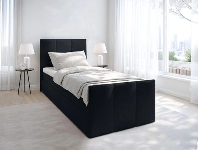 AX LIVING Levente Boxbett mit Bettkasten 90x200 Boxspringbett Schwarz
