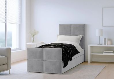 AX LIVING Boxspringbett Grau Aleyna Bett 100 x 200 mit Bettkasten