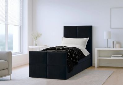 AX LIVING Boxspringbett Schwarz Aleyna Bett 100 x 200 mit Bettkasten