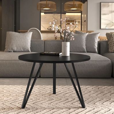 AX LIVING Couchtisch rund Cossie 67 cm, schwarzer Tisch Metallgestell