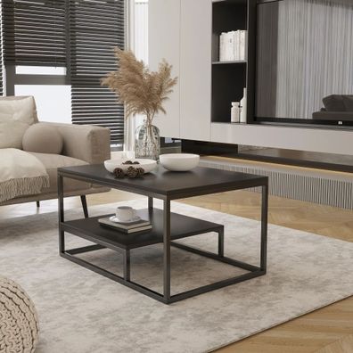 AX LIVING Modern Wohnzimmertisch Pokie 90 cm Schwarzes Metallgestell