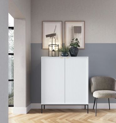 AX LIVING Modern Kommode Eternas K104 mit Lamellenfront 104 cm breite, Weiß