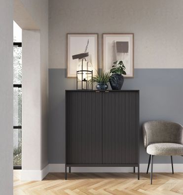 AX LIVING Modern Kommode Eternas K104 mit Lamellenfront 104 cm breite, Schwarz