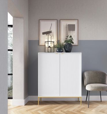 AX LIVING Modern Kommode Eternas K104 mit Lamellenfront 104 cm breite, Weiß