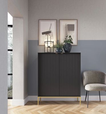 AX LIVING Modern Kommode Eternas K104 mit Lamellenfront 104 cm breite, Schwarz