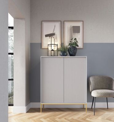 AX LIVING Modern Kommode Eternas K104 mit Lamellenfront 104 cm breite, Grau