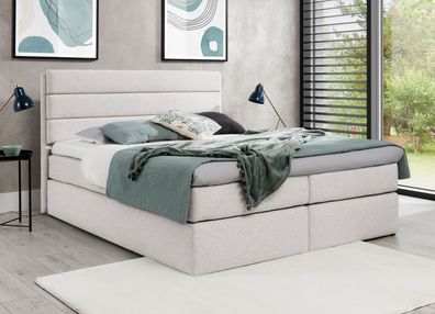 AX LIVING Boxspringbett 140x200 mit Matratze und Topper Sequoio Creme