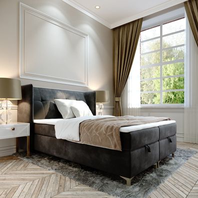 AX LIVING Boxspringbett 140x200 mit Bettkasten Salvio in Grau