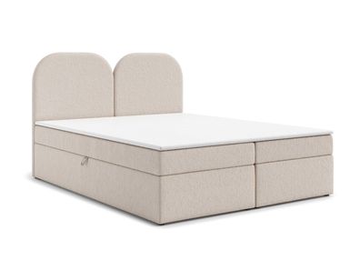 AX LIVING Boxspringbett 140x200 Migwell Beige mit hohem Kopfteil und Bettkasten