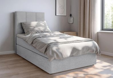 AX LIVING Boxbett Merea Boxspringbett Grau mit Bettkasten 100x200 cm