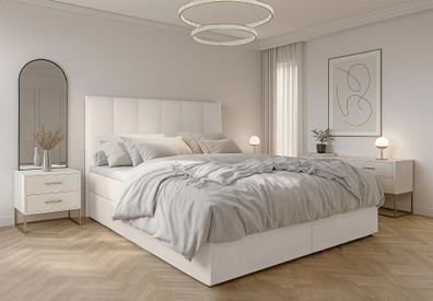 AX LIVING Boxbett Merea beiges Boxspringbett Bettkasten 140x200 cm