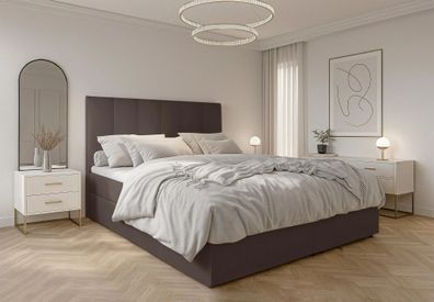 AX LIVING Boxbett Merea Boxspringbett Braun mit Bettkasten 140x200 cm
