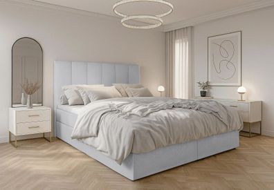 AX LIVING Boxbett Merea Boxspringbett Grau mit Bettkasten 180x200 cm