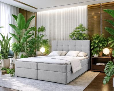 AX LIVING Stauraum Boxspringbett Grau 140x200 cm Geceteni Doppel Bett