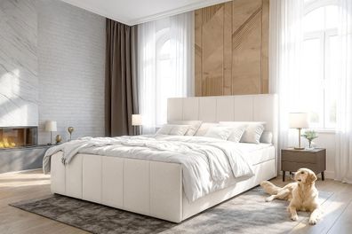 AX LIVING Levente Bett mit Bettkasten 140x200 Beige Boxbett Stauraum