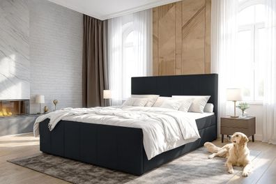 AX LIVING Levente Boxbett mit Bettkasten 140x200 Boxspringbett Schwarz