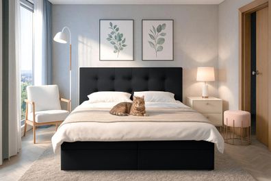 AX LIVING Belinai Bettkasten Boxspringbett 140 Bett Schwarz 145 x 208 cm