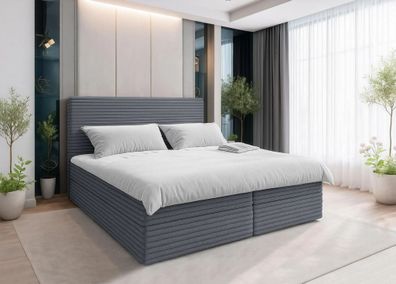 AX LIVING Grau Bett Sevdayla Boxspringbett mit Bettkasten 140x200 cm